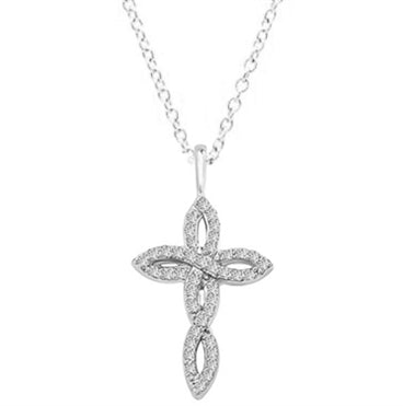 Diamond Essence 1" long Cross Pendant with delicate interwined design, 0.60 ct.t.w. in 14K Solid White Gold.