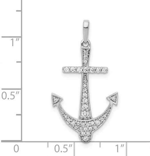 Prong Set Round Diamond Anchor Pendant in 14K White Gold