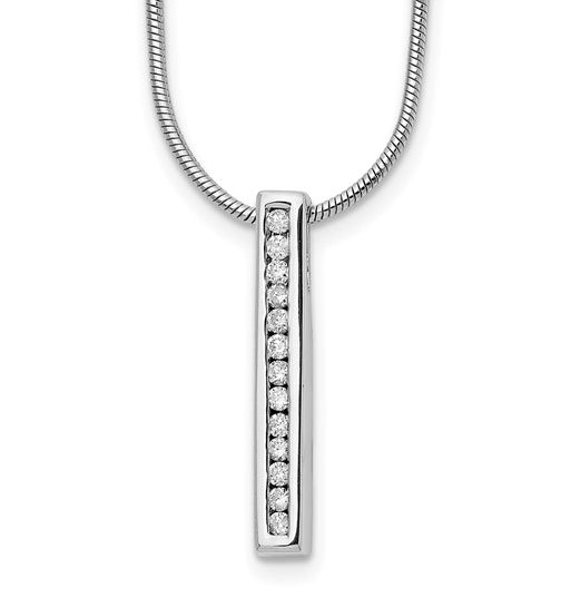 Channel Set Vertical Bar Necklace with Diamond Essence Lab Grown Round Stones In 14K Solid White Gold