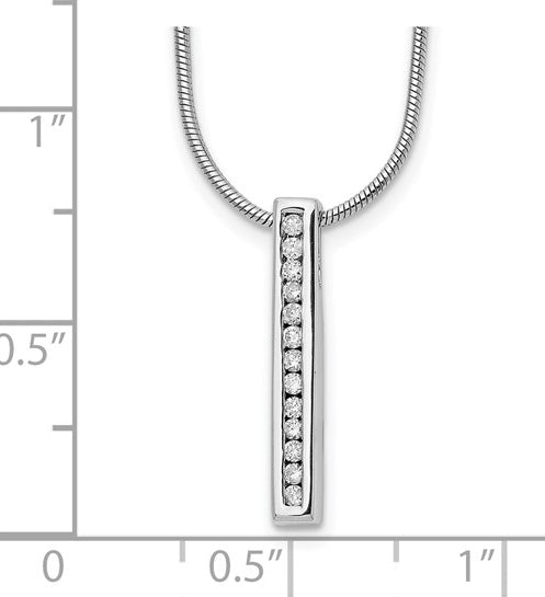 Channel Set Vertical Bar Necklace with Diamond Essence Lab Grown Round Stones In 14K Solid White Gold