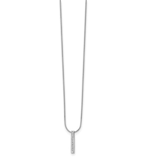 Channel Set Vertical Bar Necklace with Diamond Essence Lab Grown Round Stones In 14K Solid White Gold