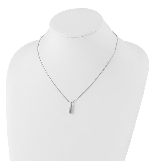 Channel Set Vertical Bar Necklace with Diamond Essence Lab Grown Round Stones In 14K Solid White Gold