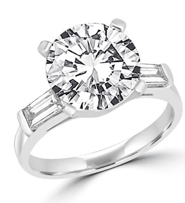 3.5 ct stone & baguettes in white gold ring