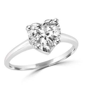 ring with heart stone set in 1 tone White gold
