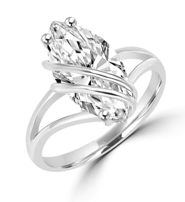 Dramatic and impressive for the times you want to be, 3 carat Marquise cut Diamond Essence stone set in overlaping 14K Solid White Gold setting.
