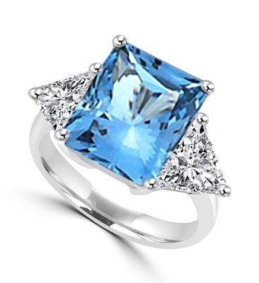 5ct Aquamarine stone 14k white gold,trilliant,baguette