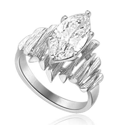 Bamboo ring. An unusually beautiful ring with spikes of 14k Solid White gold surrounding a dazzling 3.0 carat marquise cut Diamond Essence.