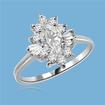 Honeysuckle Rose - 1 Ct. Marquise Cut Center stone with Baguettes and Round Accent Masterpieces. 1.3 Cts. T.W. in 14K Solid White Gold.