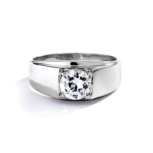 White Gold man's ring with round stone