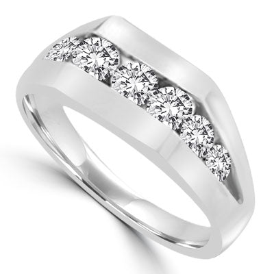 1.26 ct.man's ring with channel set round brilliant stones 14K Solid White Gold