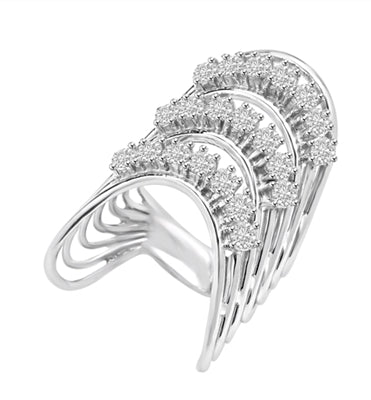 Diamond Essence Designer Ring With Three Curved Rows Of Round Brilliant Stones, 3 Cts.T.W. In 14K White Gold.