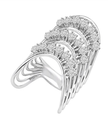Diamond Essence Designer Ring With Three Curved Rows Of Round Brilliant Stones, 3 Cts.T.W. In 14K White Gold.