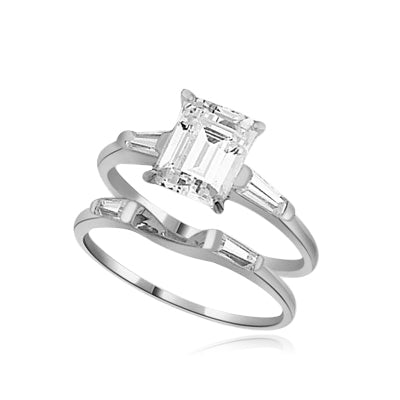 Ring wedding set emerald cut marquise stone