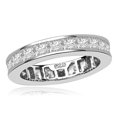 Timeless Eternity Band with Channel set Princess Cut Diamond Essence stones, 3.70 Cts.T.W. set in 14K Solid White Gold.