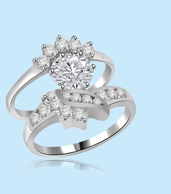 1carat center diamond white gold wedding ring set