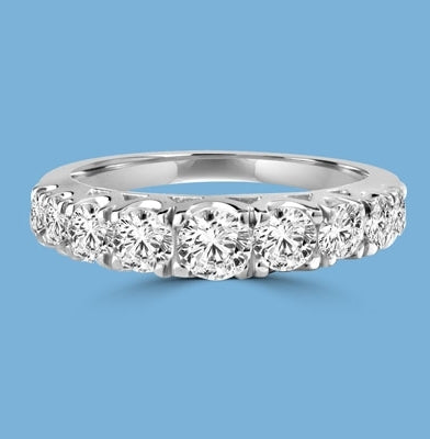 Designer Band with Beautifully set Graduating Round Diamond Essence. 1.10 Cts T.W. set in 14K Solid White Gold.