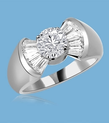 Cunegonde - As Voltaire Says "Tend your garden", say it with this Ring, 1.5 Cts. T.W. with 1 Ct. Round Brilliant Center and 10 Baguettes, in 14K White Gold.