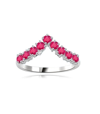 Stacking Rings-V-shaped Ruby rings in White gold
