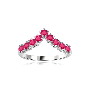 Stacking Rings-V-shaped Ruby rings in White gold