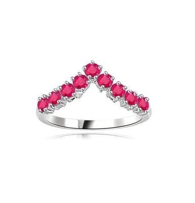 Stacking Rings-V-shaped Ruby rings in White gold