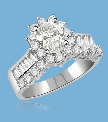 Toccata - Simply Elegant Ring, 2.0 Carats T.W., with a 1.0 Carat Oval Cut Center Stone and Accents. You will show them what you can do! 14K Solid White Gold.