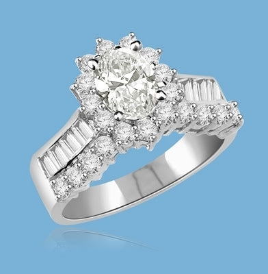Toccata - Simply Elegant Ring, 2.0 Carats T.W., with a 1.0 Carat Oval Cut Center Stone and Accents. You will show them what you can do! 14K Solid White Gold.