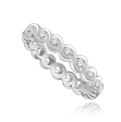 Camelot - Superb Wedding Band, 1.1 Cts. Round Brilliants intrinsicly set in curvy channels, in 14K White Gold.