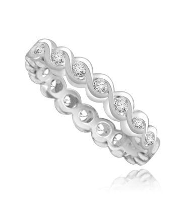 Camelot - Superb Wedding Band, 1.1 Cts. Round Brilliants intrinsicly set in curvy channels, in 14K White Gold.