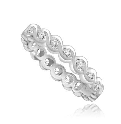 Camelot - Superb Wedding Band, 1.1 Cts. Round Brilliants intrinsicly set in curvy channels, in 14K White Gold.