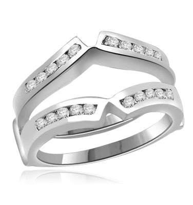 Classic Ring Guard in 14K Solid Gold. 0.9 carat Diamond Essence round melee set in channel setting. Suitable for 1 carat or 2 carat solitaire ring.
