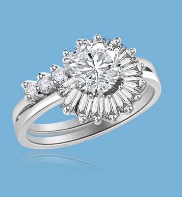 Pelleas and Melisande - Magnificent Wedding Set, 2.2 Cts. T.W, with 1 Ct. Center Stone with Baguette and Round Accent Masterpieces encircling in love of life! In 14K White Gold.