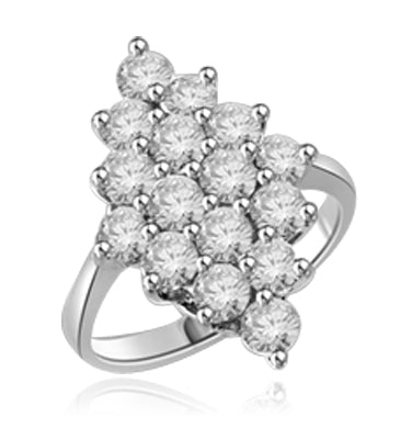 Queen Of Diamonds - Cluster Ring, 1.6 Cts. T.W with Melee Stones appropriately set in a glittering Diamond shape in 14K Solid White Gold.