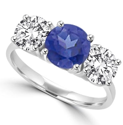 sapphire three stone white gold ring