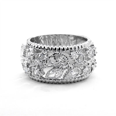 Diamond Essence pear cut and round cut brilliant stones set in 14K White Gold 'cut work' fashion. 2.4 cts.t.w.(Image in Yellow But Product In 14K White Gold)