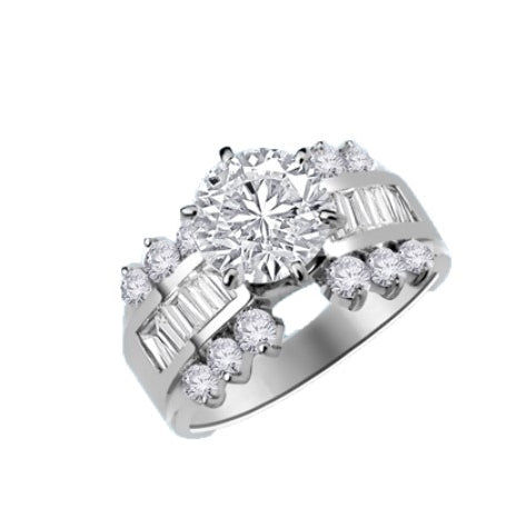 round stone ang baguettes white gold ring