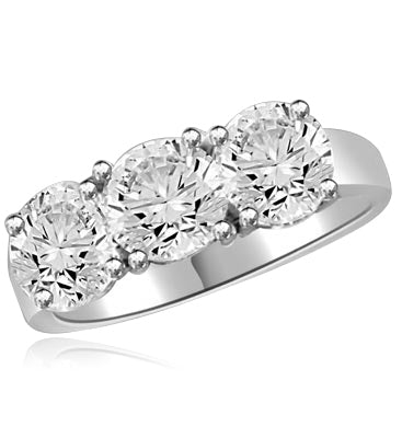 Three stone ring featuring Diamond Essence center stone and round accents, 3.0 cts. t.w. in 14K Solid White Gold.