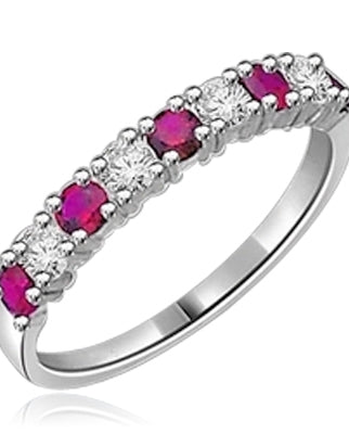 14K Solid White Gold Ring with round Ruby stones