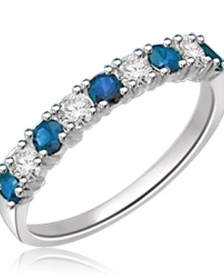 14K Solid White Gold Ring with round Sapphire stones
