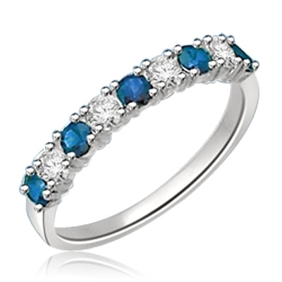 14K Solid White Gold Ring with round Sapphire stones