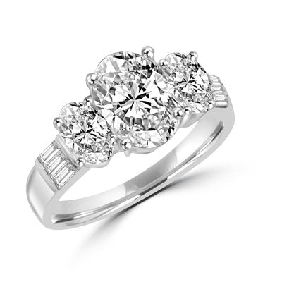 oval cut stone & baguettes in Solid White Gold ring