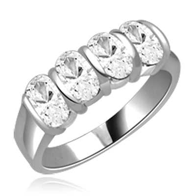 Mesmerizing Band that is artfully decorated with four matching Oval Cut Diamond Essence Masterpieces. 2 Cts. T.W, in 14K White Gold.