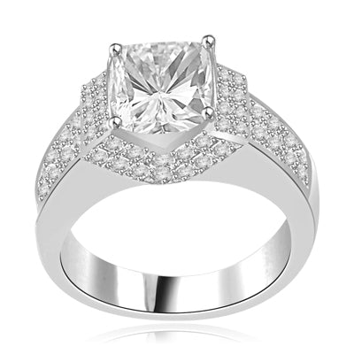 Scintillation-Dazzling ring with a dramatic prong-set 2.5 ct. in 14K Solid White Gold