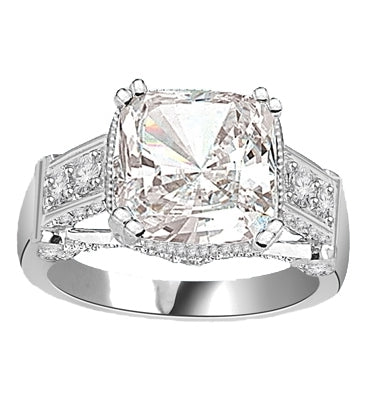 four carat cushion-cut solid white gold ring