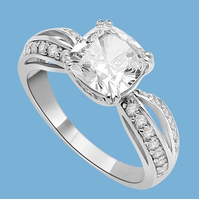 Cushion Cut Tiffany Set Ring - 2.5 Cts. T.W. In 14k Solid White Gold.