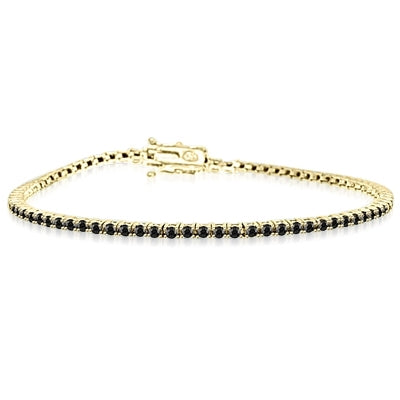 Black Beauty - Delicate Onyx bracelet to subtly fit on your wrist 6.75 inch. 2 Cts. T.W. in 14k Solid Yellow Gold.