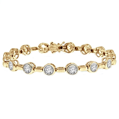 Diamond Essence 0.5 ct. round brilliant stones, set in bezel setting with side bar alternate design. 8.0 cts.t.w. In 14k Solid White Gold.