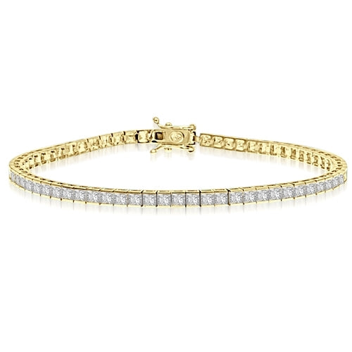 7 Inch Bracelet with princess essence masterpieces crafted in channel setting set in 14K Solid Yellow Gold.