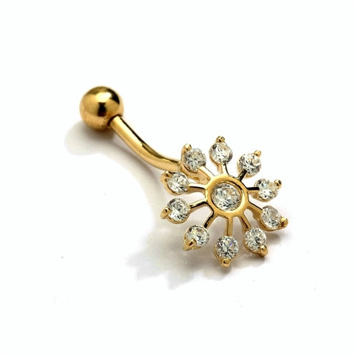 Diamond Essence 14K Solid Yellow Gold Belly Button with Round Brilliant stones, 0.66 Ct. T.W. And Screw On Ball.