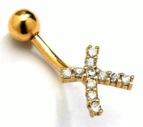 Diamond Essence 14K Solid Gold Belly Button Ring, with 0.25 Ct.T.W. Round Melee And SCREW On Gold Ball.