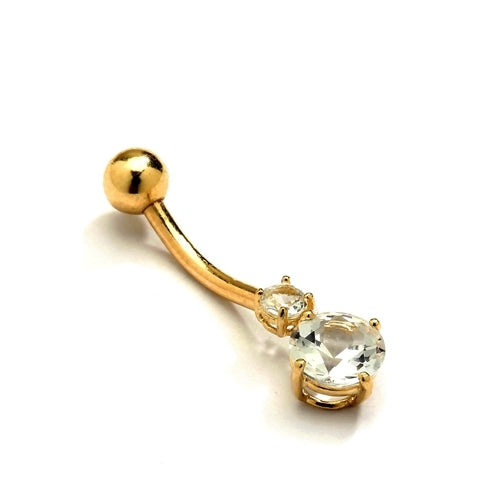 Diamond Essence 14K Solid Gold Belly Button Ring with 1.20 Cts.T.W. Round Brilliant Stones And Screw On Gold Ball.